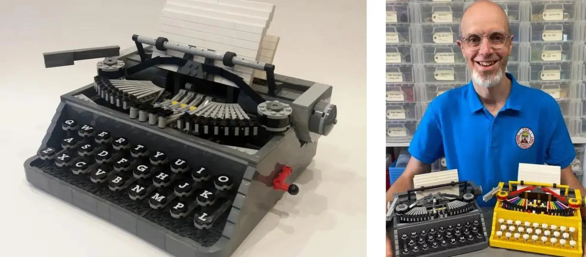 LEGO® typewriter model by Steve Guinness, winner of the LEGO Ideas Competition, showcasing creativity and nostalgia.