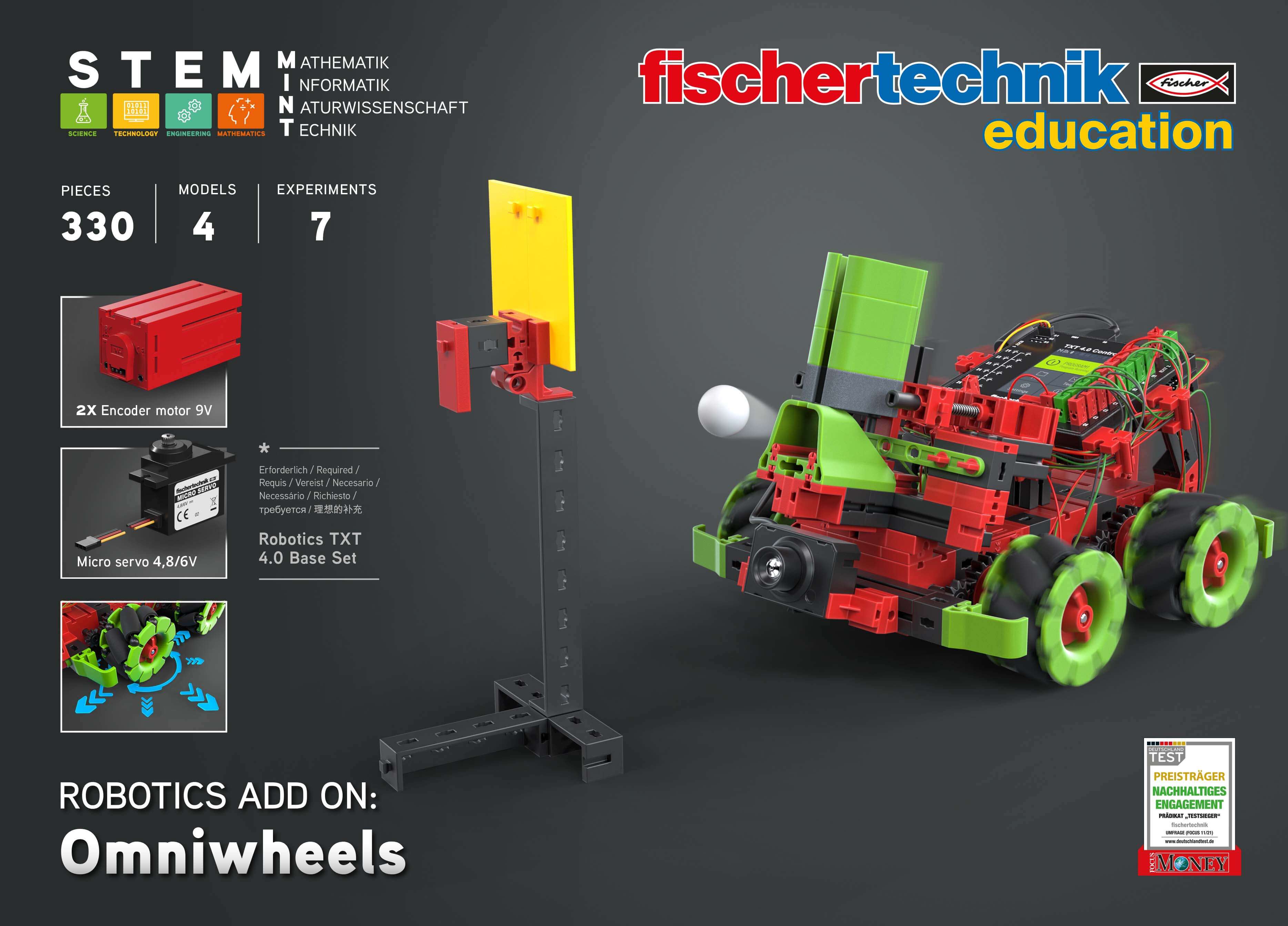 Add On STEM Coding Ultimate: Omniwheels set for Robotics TXT 4.0 Base Set with experiments and models.