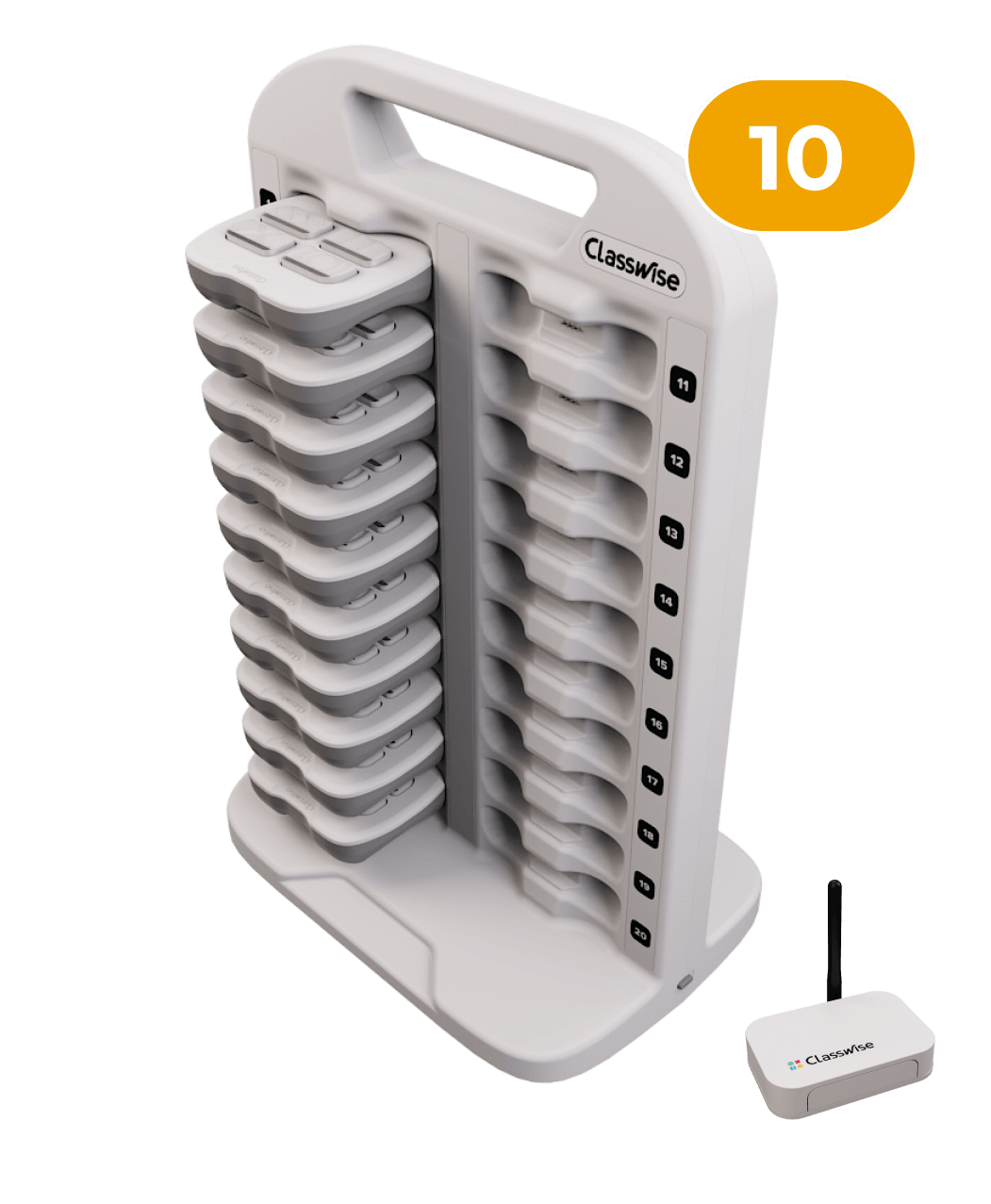 Classwise educational device for gamification with multiple slots and wireless connector, model 10.