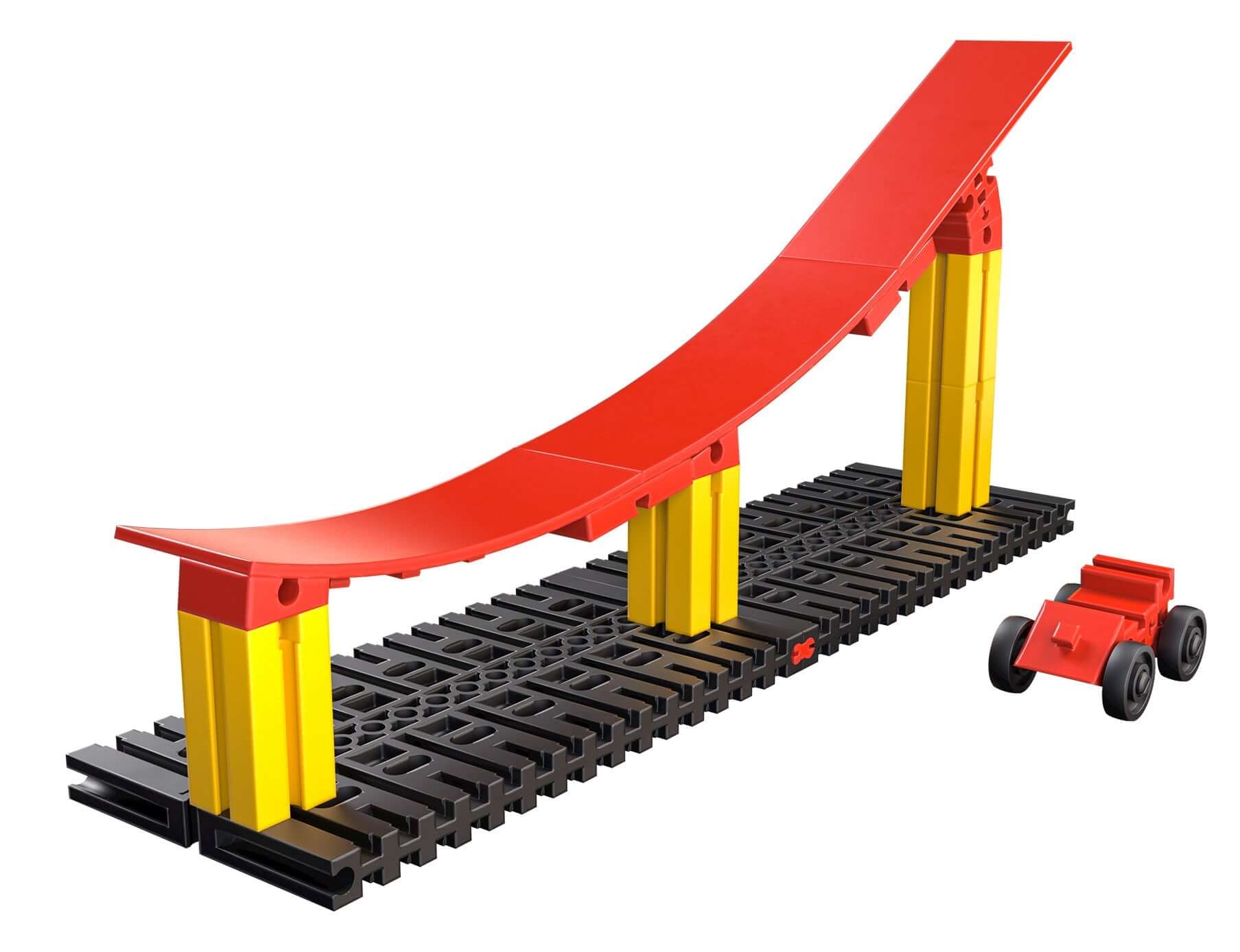 CLASS SET Basics: Creative building set for elementary school with curved ramp and toy car.