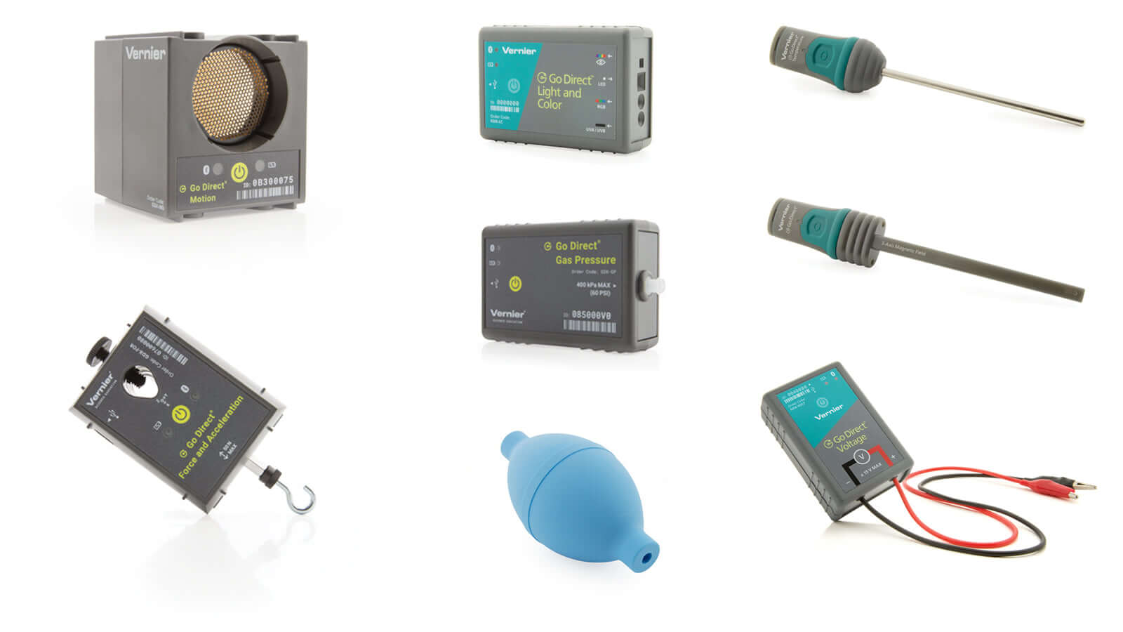 Elementary Science Go Direct® Standard Package components including sensors and probes for scientific experiments.
