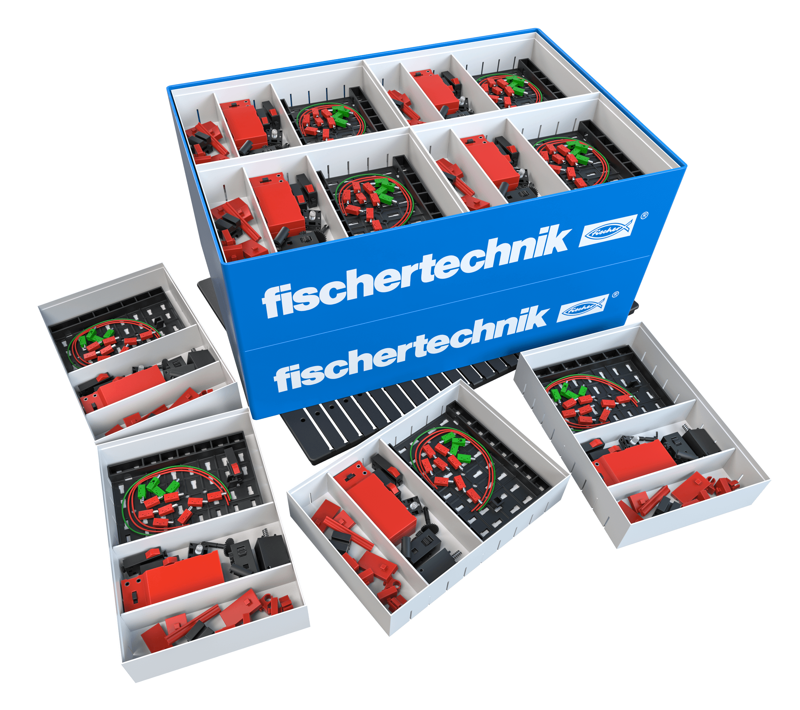 CLASS SET Electrical Control components in organized storage boxes for teaching primary school electrical circuits.