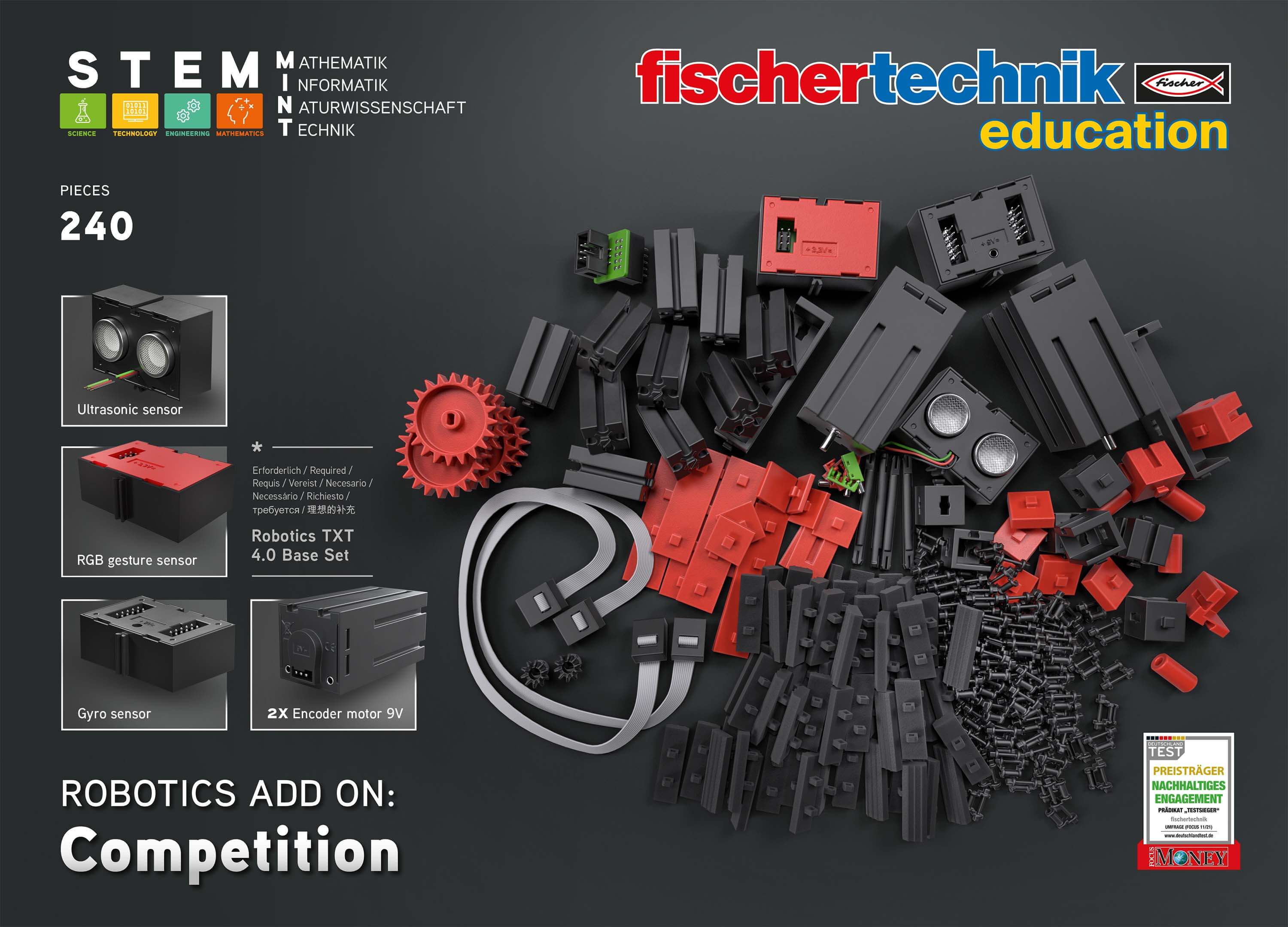 Add On STEM Coding Ultimate: Competition set for Robotics TXT 4.0 with various components and sensors.