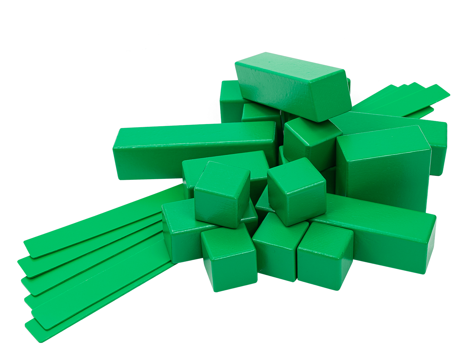 Colorful green building blocks for creative play and role-play adventures, perfect for imaginative learning activities.