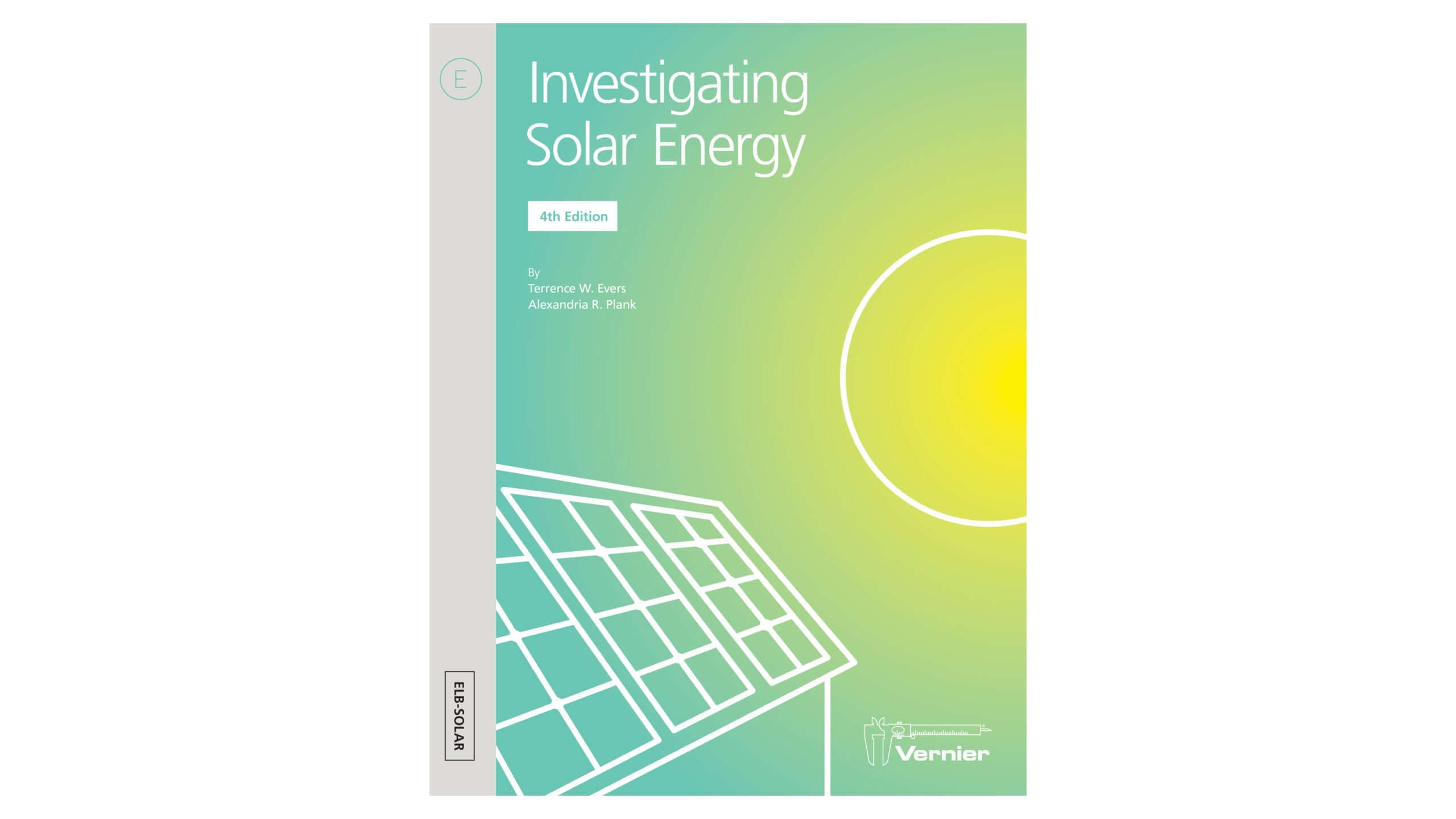 Cover of 'Investigating Solar Energy' book, featuring solar panels and a sun illustration, 8th edition.