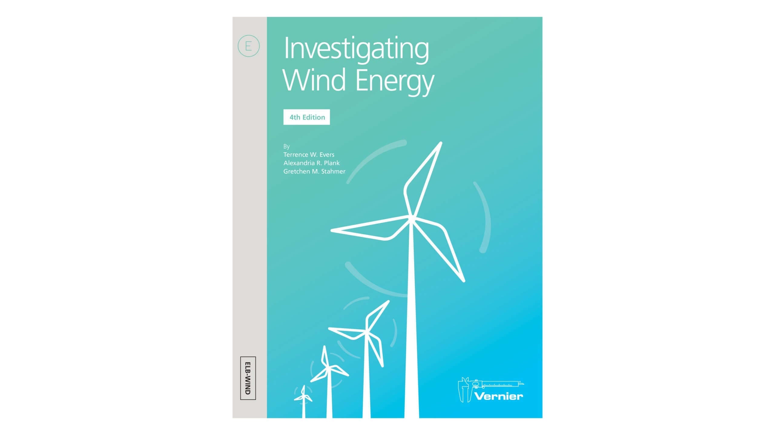 Investigating Wind Energy lab book cover with wind turbine graphics, ideal for hands-on experiments and education.
