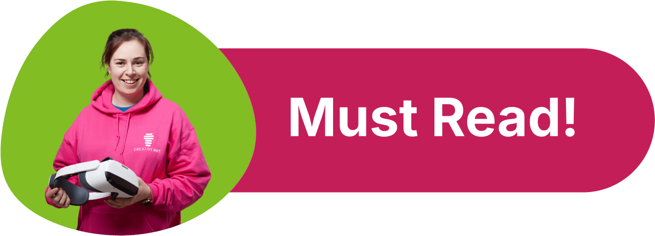 Smiling person in a pink hoodie holding a book with a 'Must Read!' message in bold.