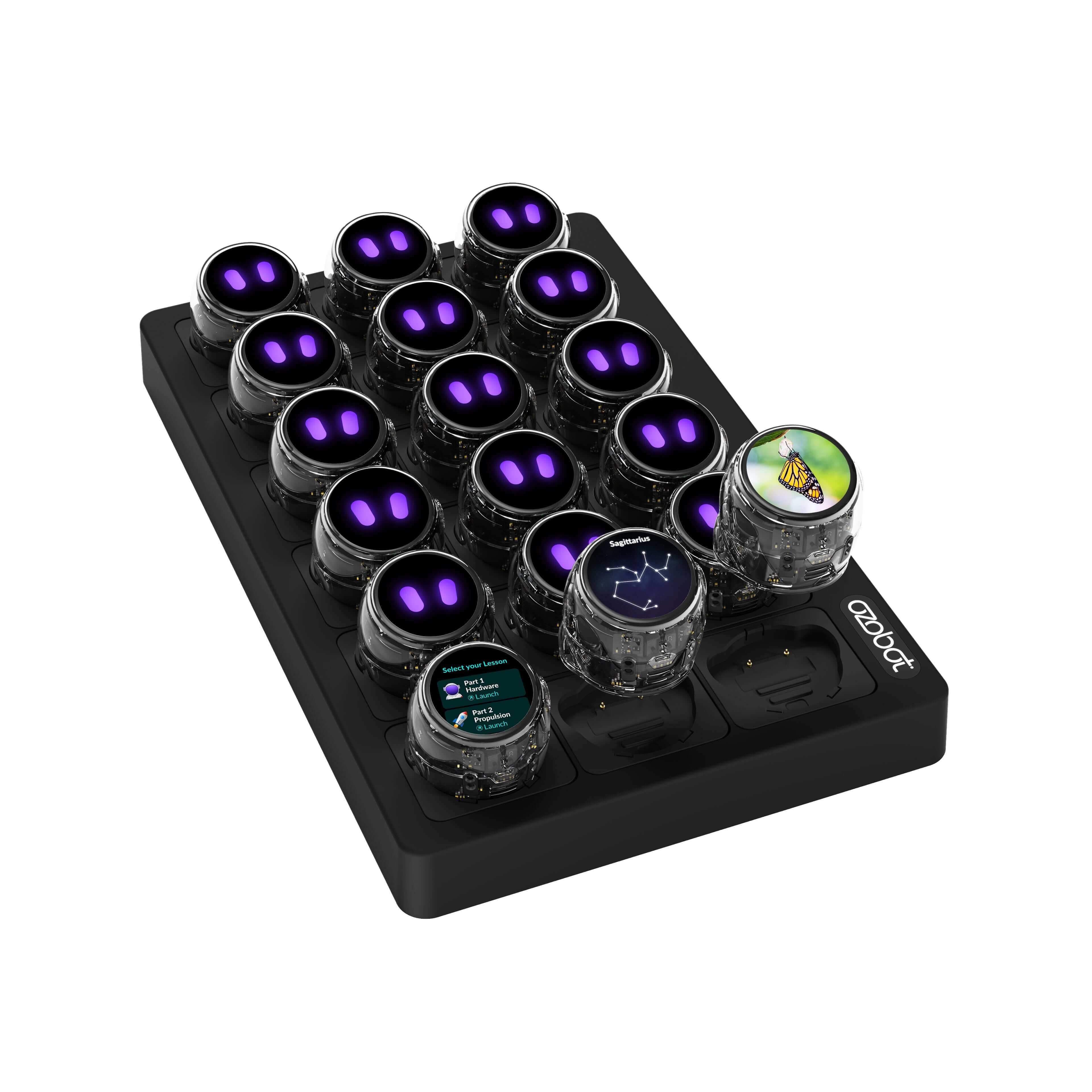 Ozobot Ari Classroom Kit featuring 18 interactive bots for teaching K12 students coding and STEM skills.