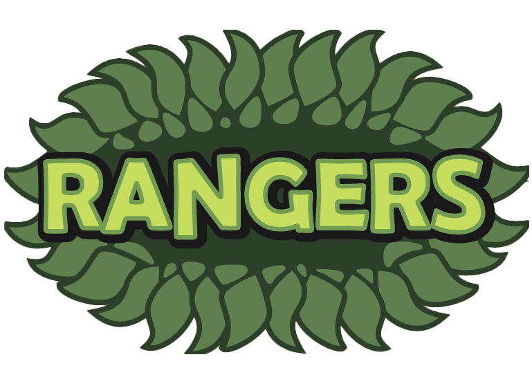 Stylized logo of 'Rangers' surrounded by green foliage, ideal for nature-themed projects or organizations.