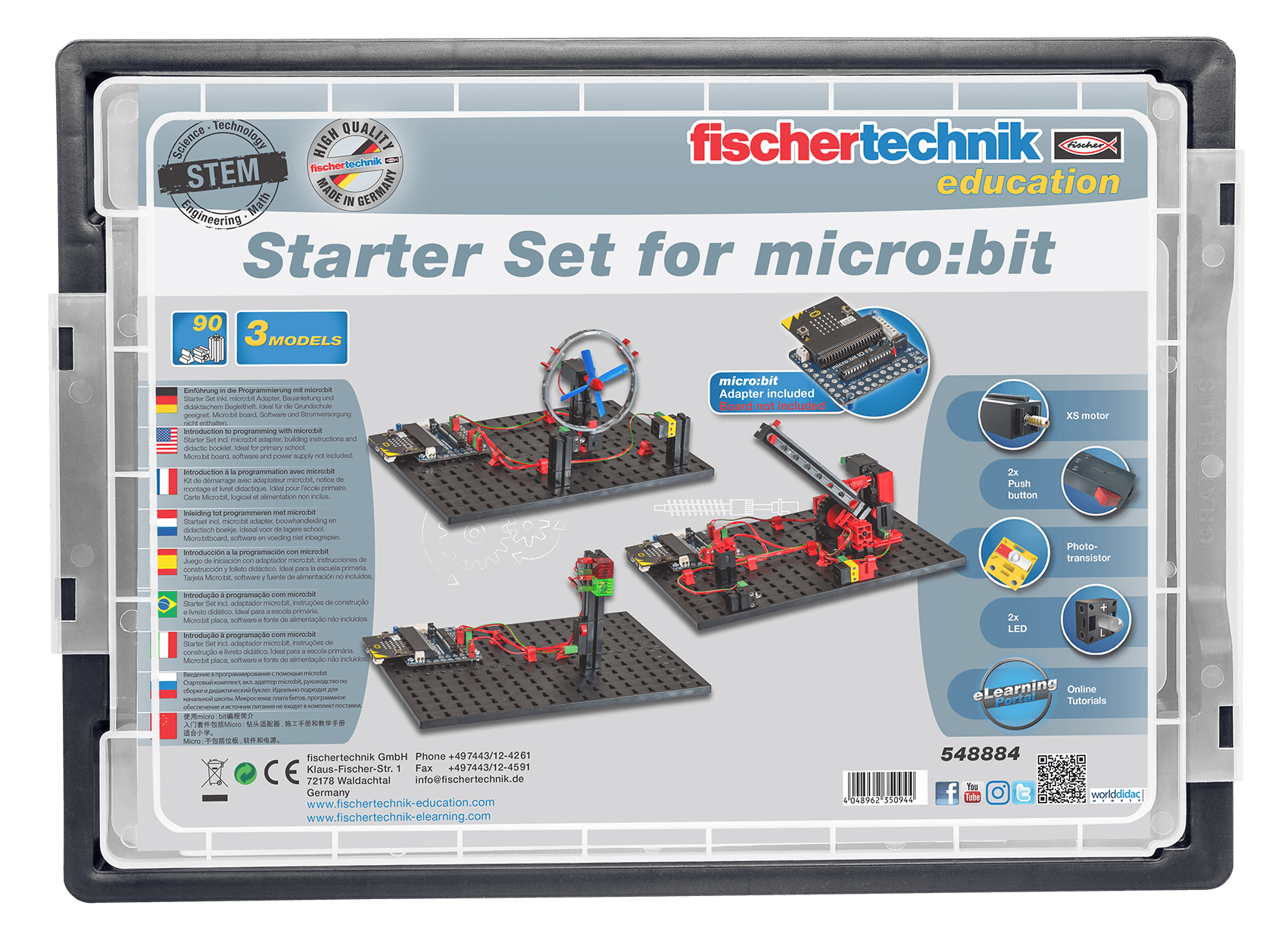 Starter Set for micro:bit, ideal for elementary school programming with 3 STEM models and included micro:bit.