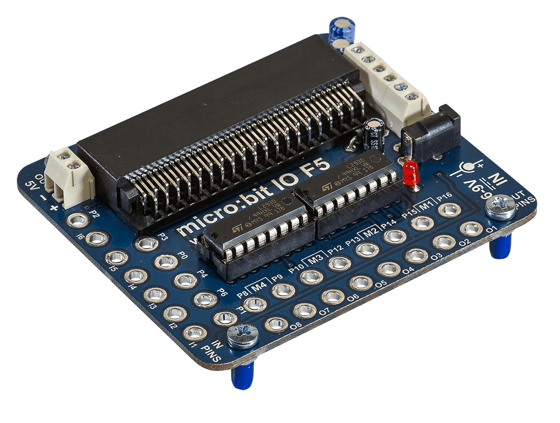 micro:bit starter set, ideal for programming in elementary school, featuring I/O connections and a compact design.