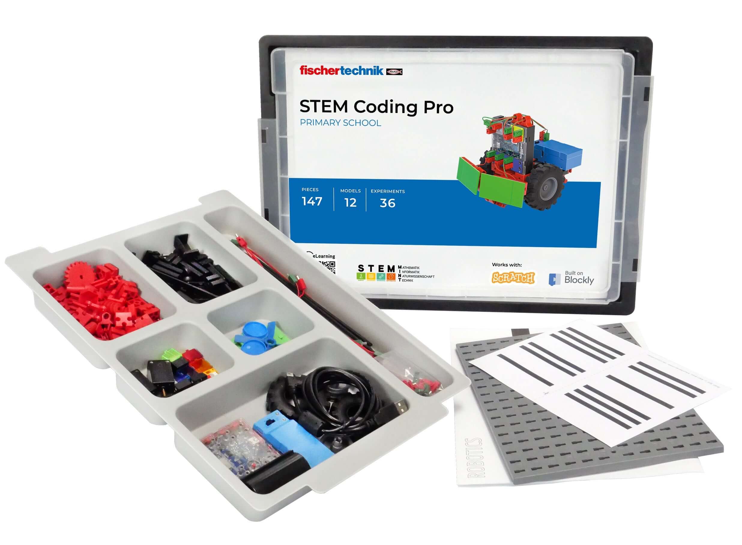 STEM Coding Pro robotics kit with Li Ion battery, educational tools for kids, promotes learning in coding and robotics.