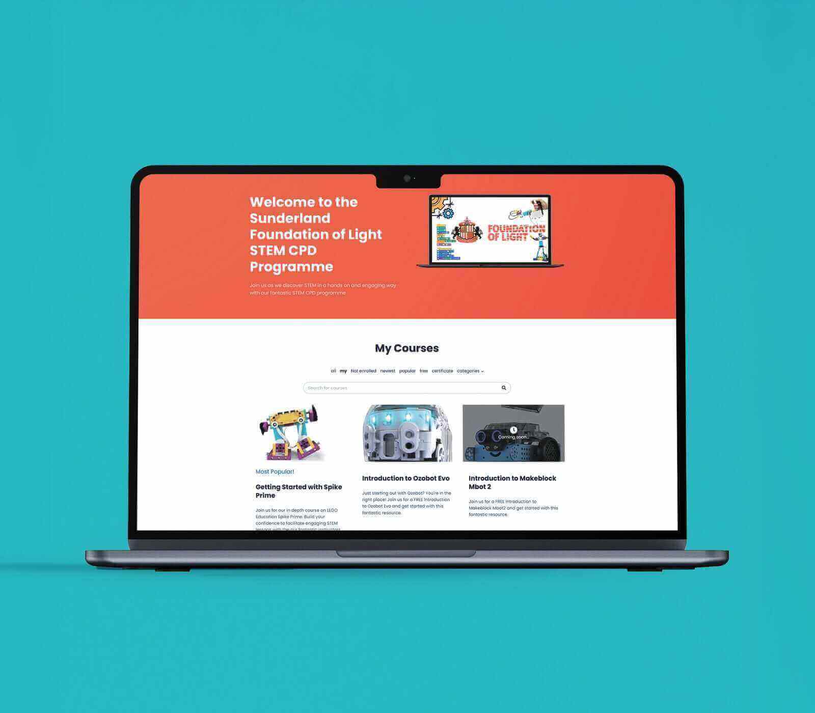 Screenshot of the Sunderland Foundation of Light STEM CPD Programme on a laptop screen.