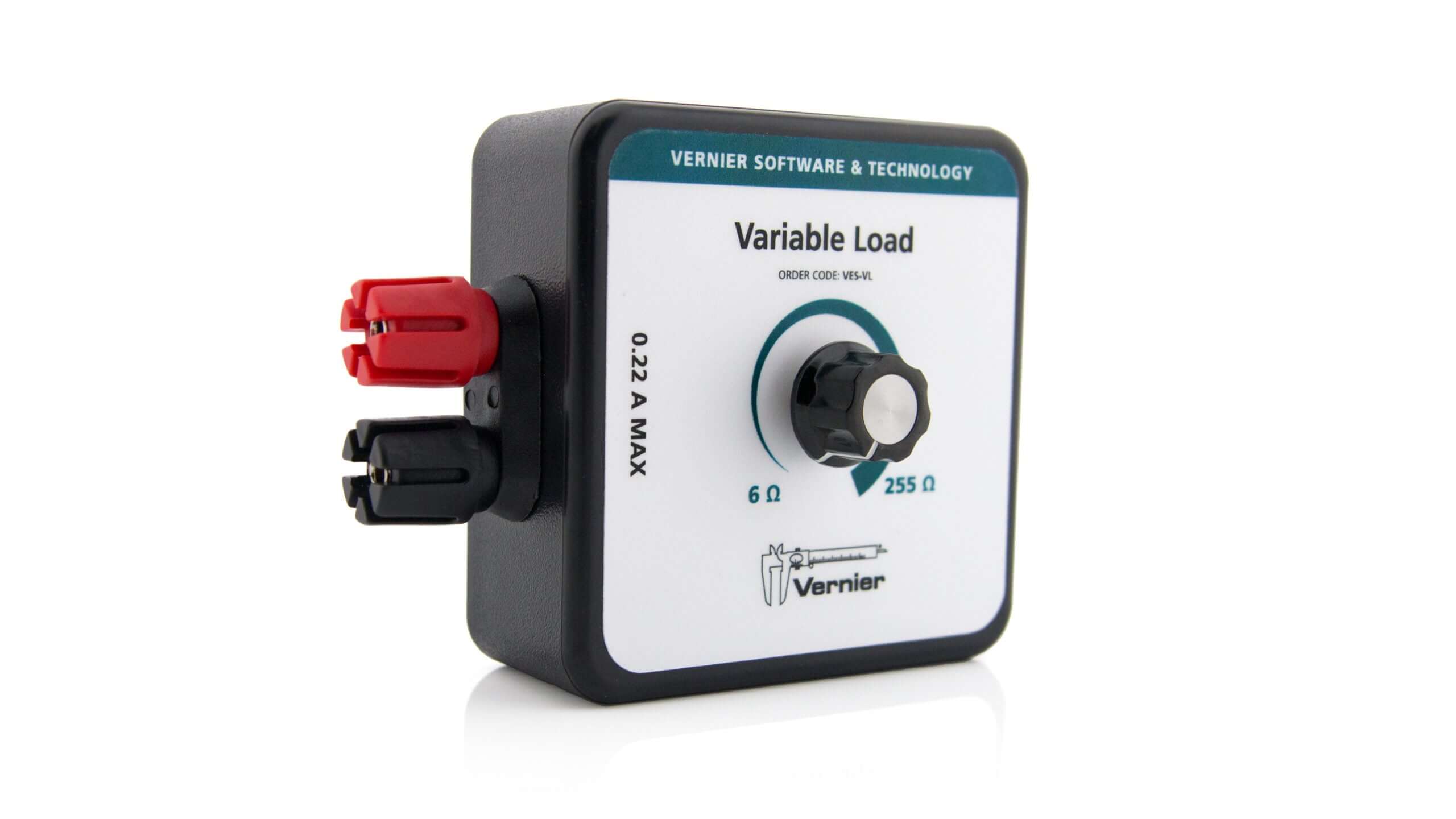 Vernier Variable Load device with adjustable potentiometer for resistance from 6 to 255 ohms, ideal for student experiments.