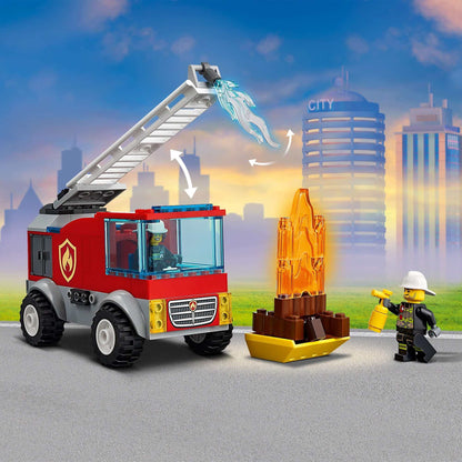 LEGO® City Fire Ladder Truck Toy 60280 with Freya McCloud character, featuring fire ladder and flame piece.