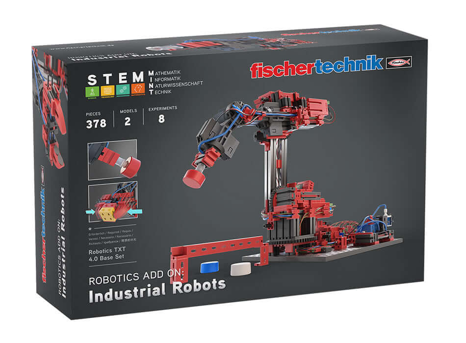 Add On STEM Coding Ultimate: Industrial Robots packaging featuring realistic robot models and programming features.