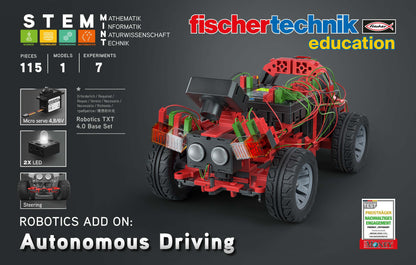 Add-On STEM Coding set for autonomous driving with Robotics TXT 4.0 Base Set, featuring 115 pieces and 7 experiments.