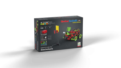 Add On STEM Coding Ultimate: Omniwheels product box featuring robotics components and colorful build.