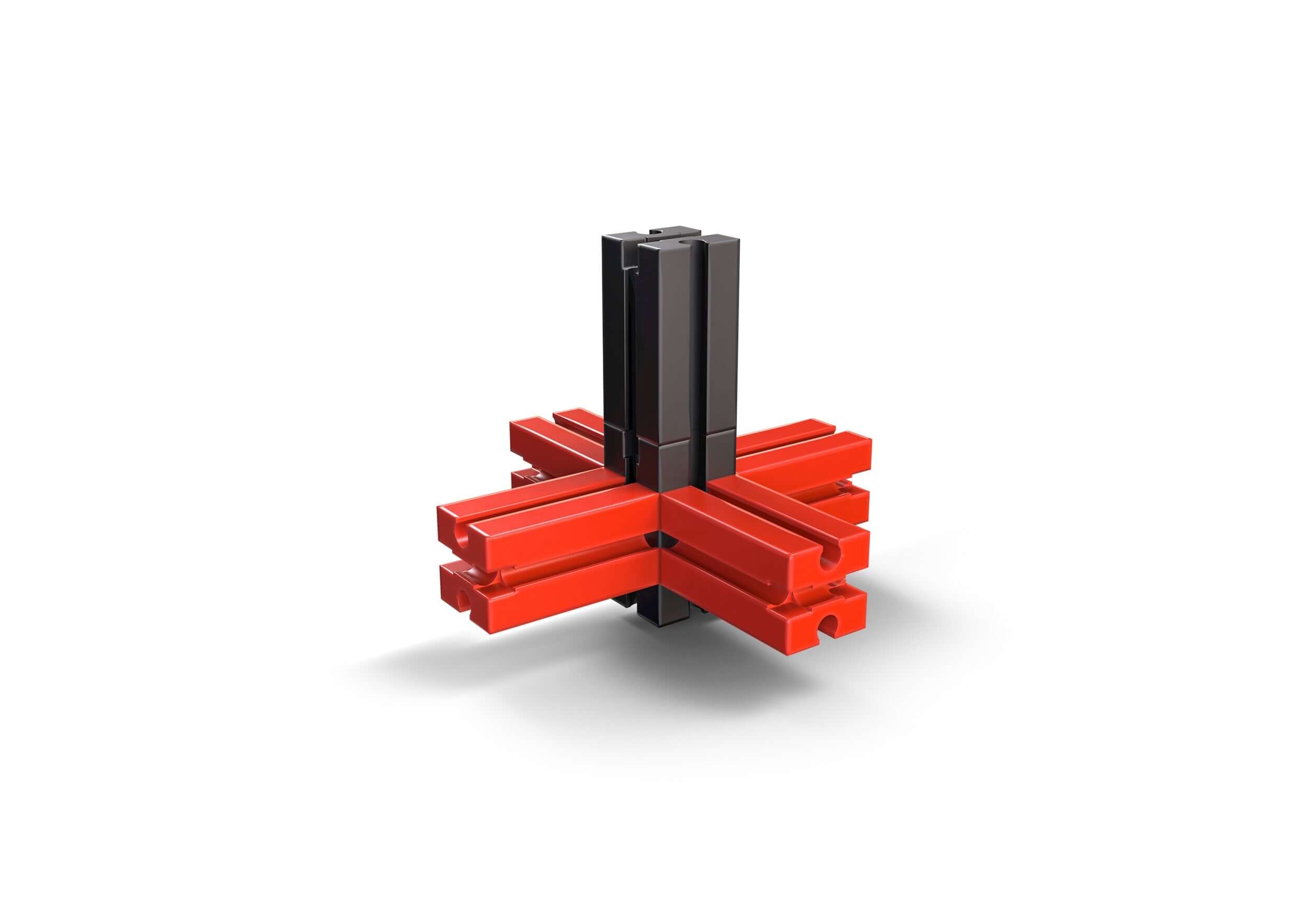 Creative building blocks set for elementary school, featuring red and black pieces for innovative construction activities.