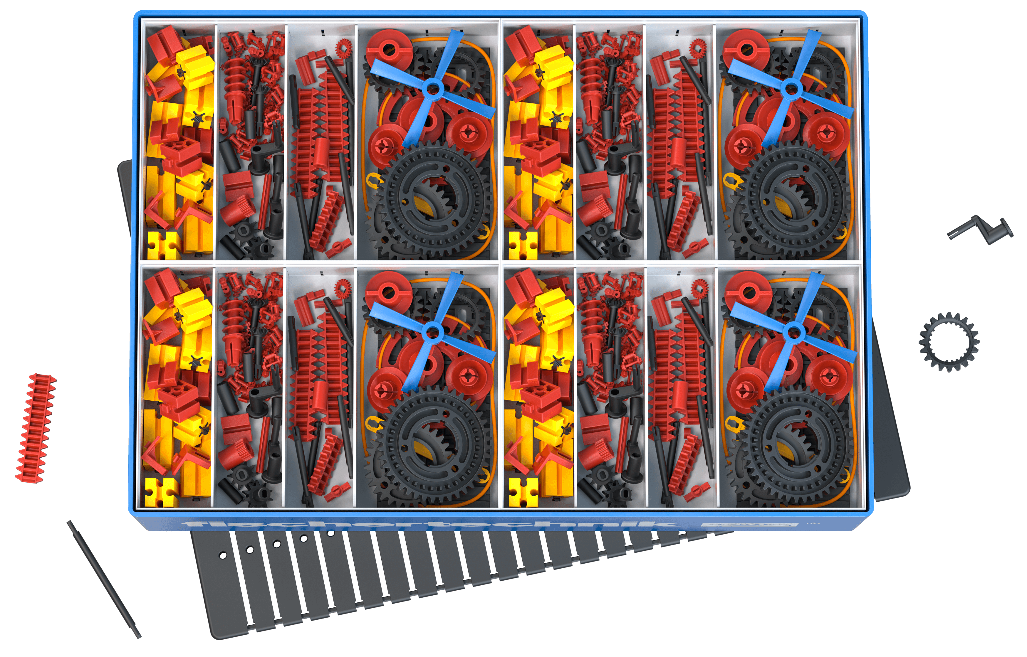 Colorful CLASS SET Gears kit with various components for teaching primary school gear mechanics.