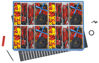 Colorful CLASS SET Gears kit with various components for teaching primary school gear mechanics.