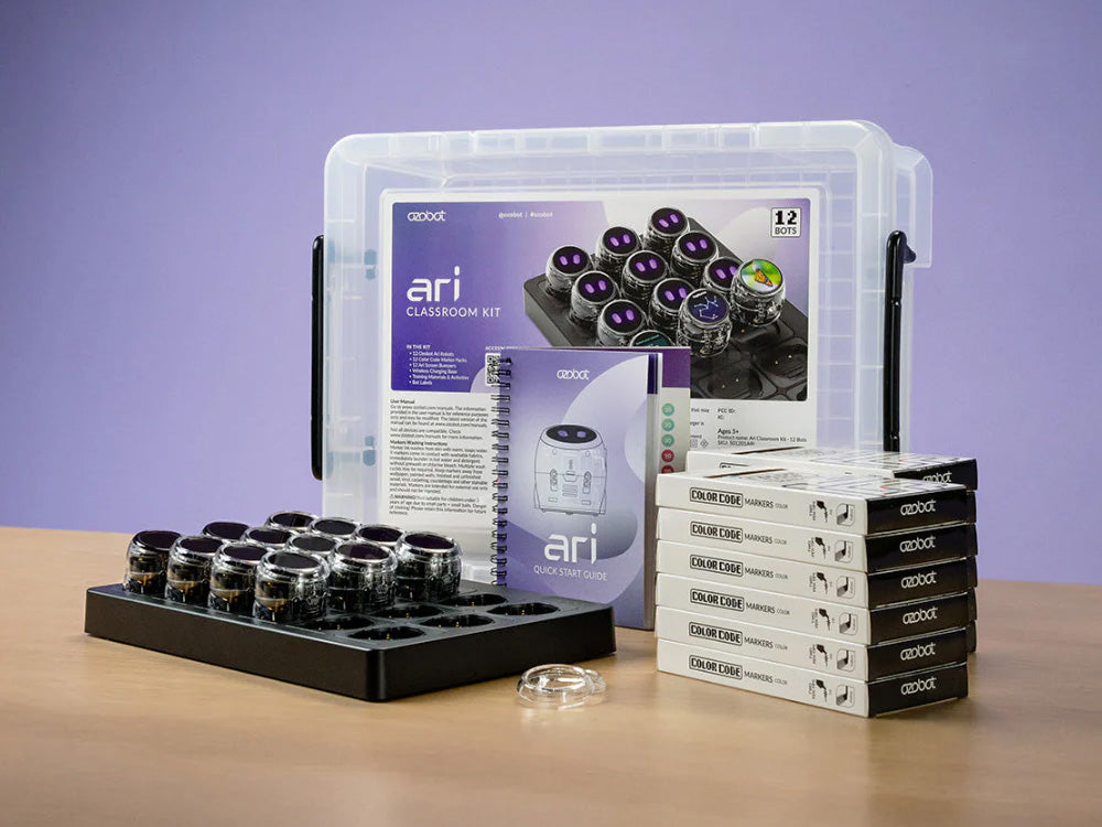 Ari Classroom Kit displayed with components including jars, guidebook, and storage case on a wooden surface.