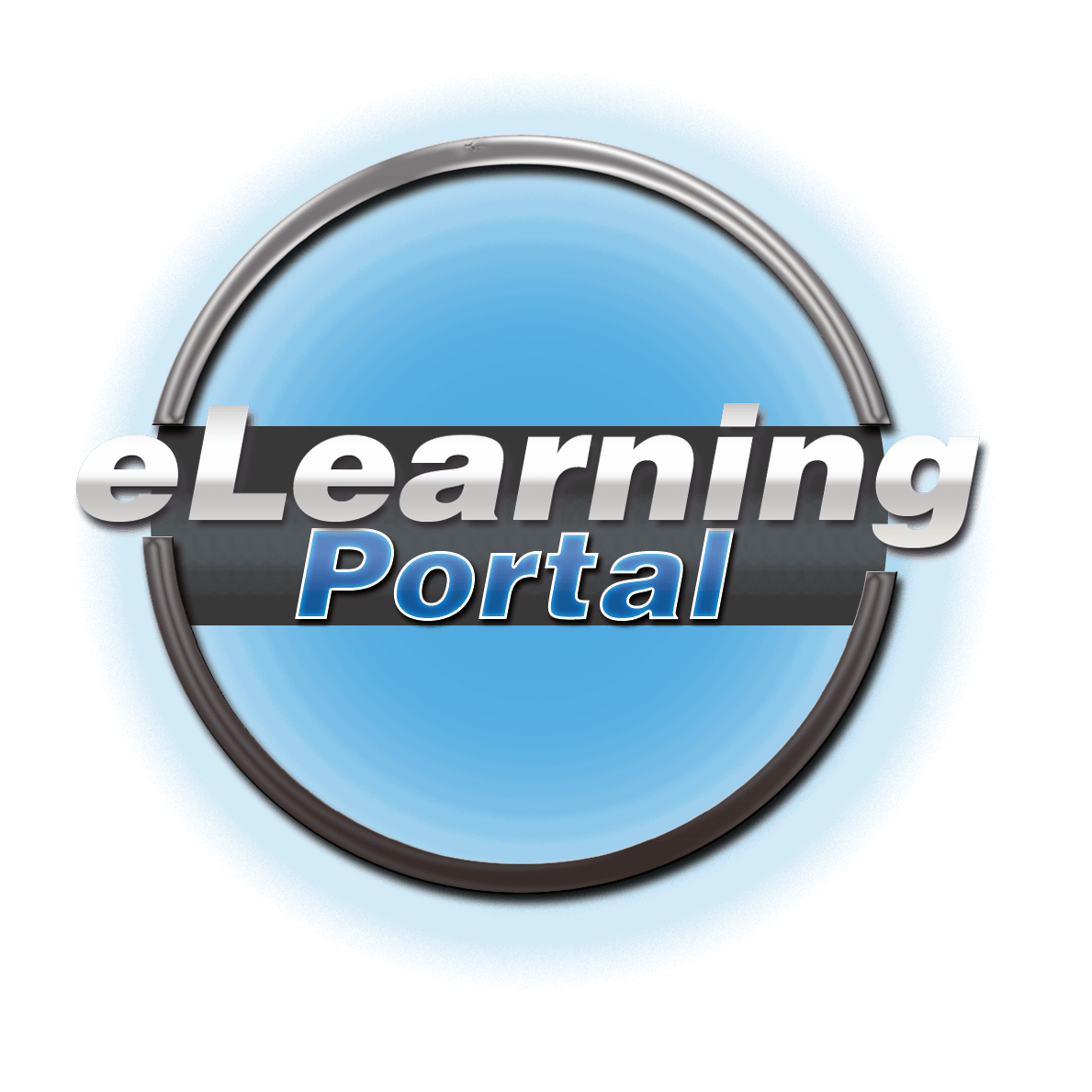 Logo of eLearning Portal on a blue background, promoting online education and courses.