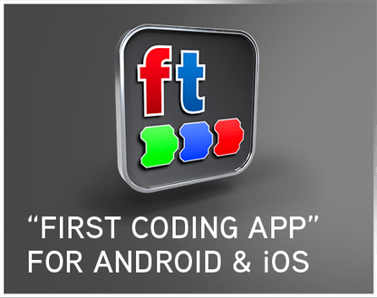 First Coding app logo for Android and iOS, designed to teach coding basics to primary school students.
