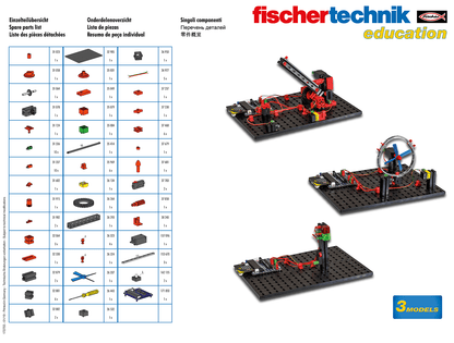 fischertechnik education components and 3 models diagram, ideal for engineering and robotics education.