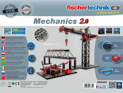 fischertechnic Mechanics 2.0 educational set showcasing models of mechanics and statics for STEM learning.