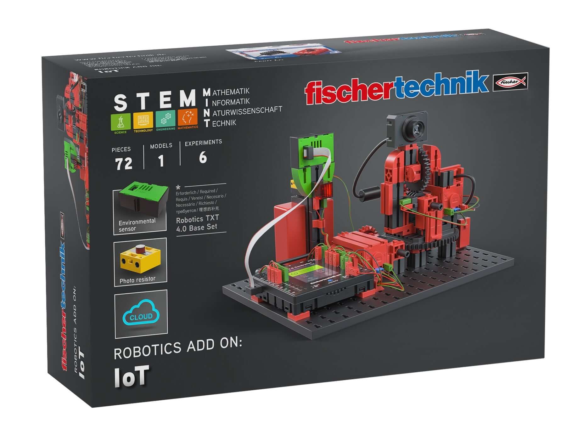 fischertechnik Robotics add-on for IoT with 72 pieces, enhances STEM learning with the TXT 4.0 Base Set.