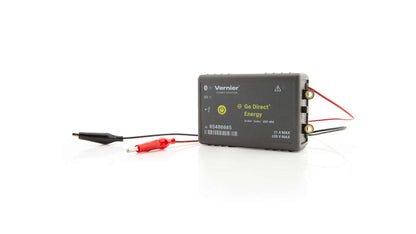 Go Direct Energy Sensor measuring voltage and current for wind turbines and solar panels, connecting via Bluetooth or USB.