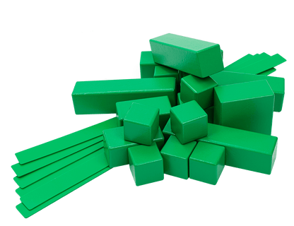 Colorful green building blocks for creative play and role-play adventures, perfect for imaginative learning activities.