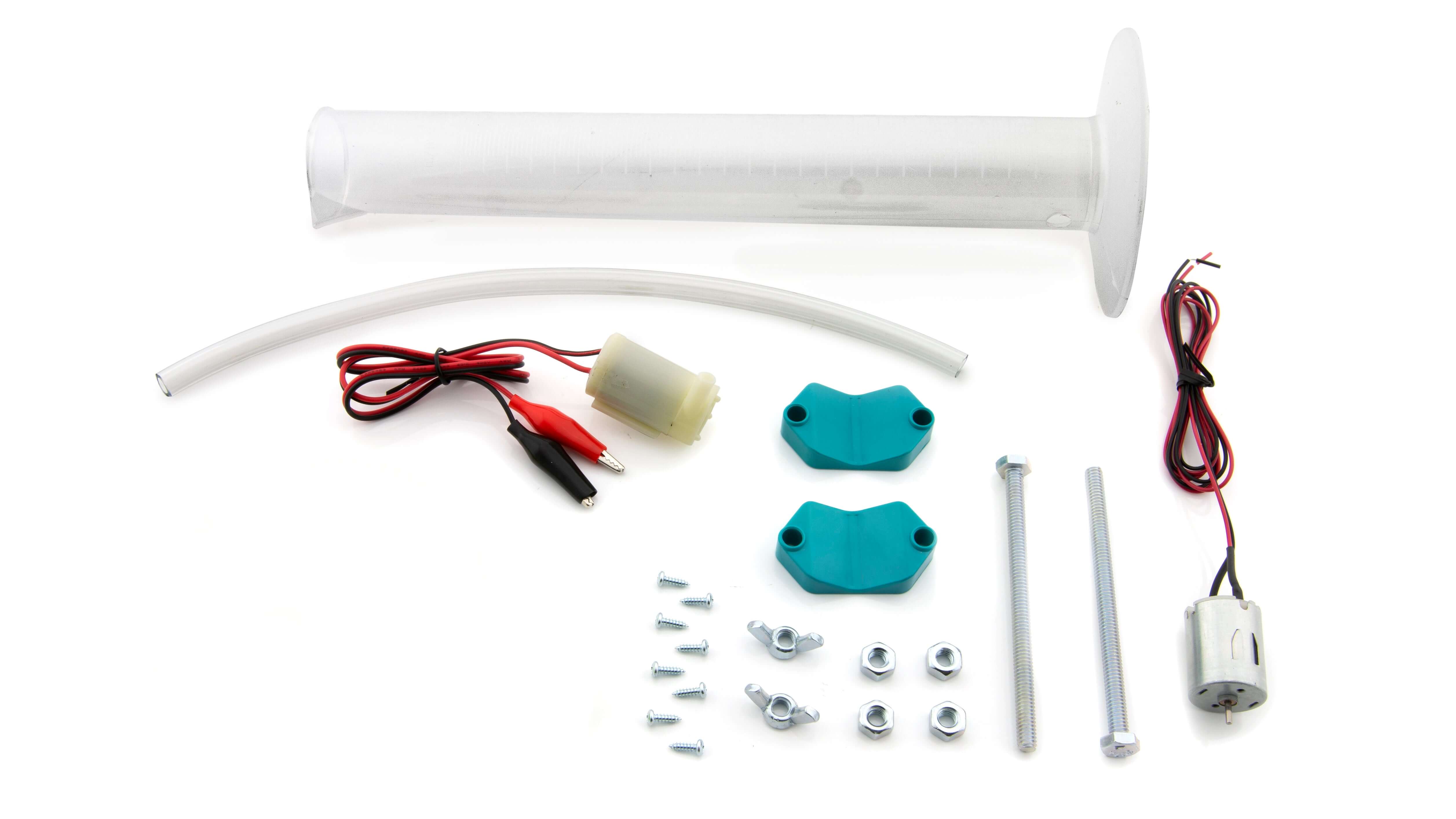 KidWind Advanced Wind Experiment Kit upgrade parts including motor, tubes, and connectors for enhanced learning.