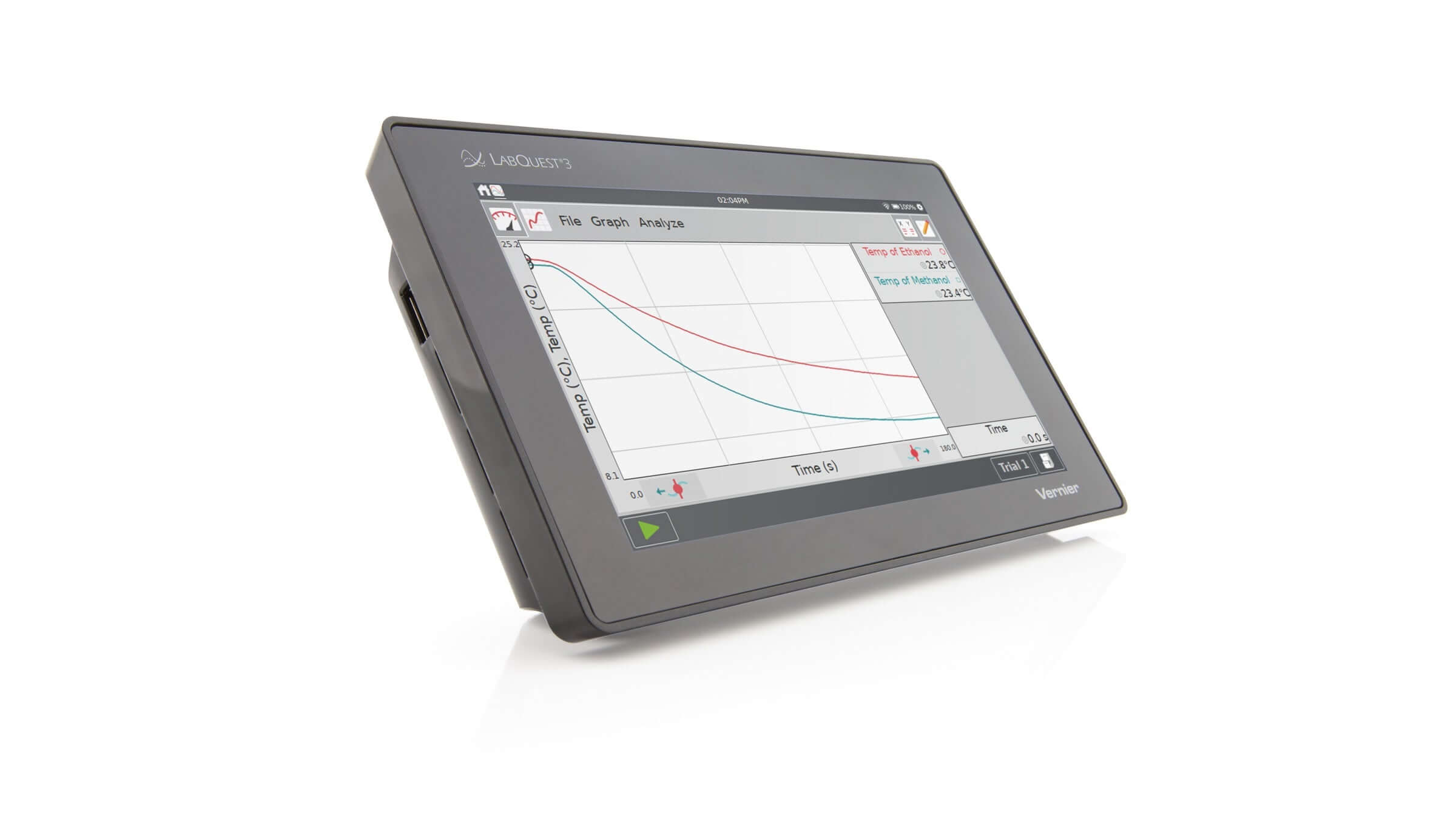 LabQuest 3 data-logging device displaying analytical graphs, ideal for STEM education and hands-on learning.