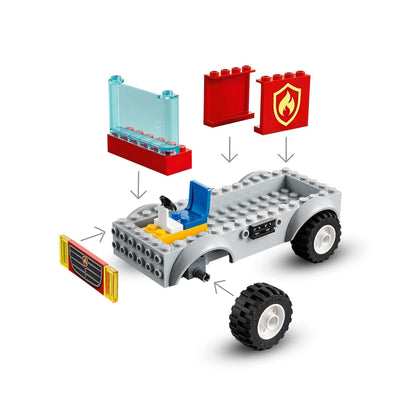 Assembly instructions for LEGO® City Fire Ladder Truck Toy 60280, showing key components and building steps.