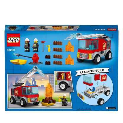 LEGO City Fire Ladder Truck Toy 60280 box featuring fire engine, Freya McCloud, and building accessories for kids.