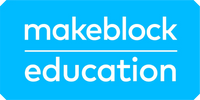 makeblock education logo on a blue background, promoting innovative learning tools and resources