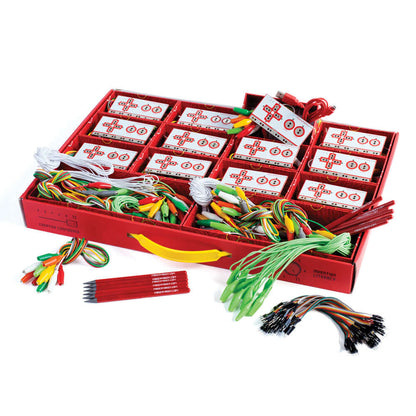 Makey Makey STEM Pack kit with colorful wires and components for hands-on learning in classrooms and at home.