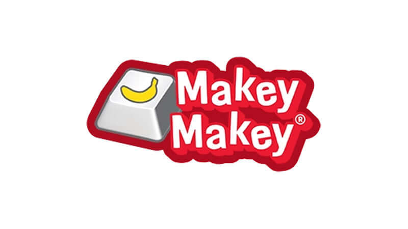 Makey Makey logo featuring a banana and keyboard key, promoting innovative projects and creativity in learning.