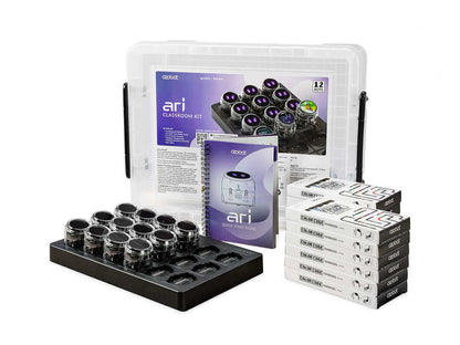 Ozobot Ari Classroom Kit with 12 robots, instructional guide, and coding cards for interactive learning.