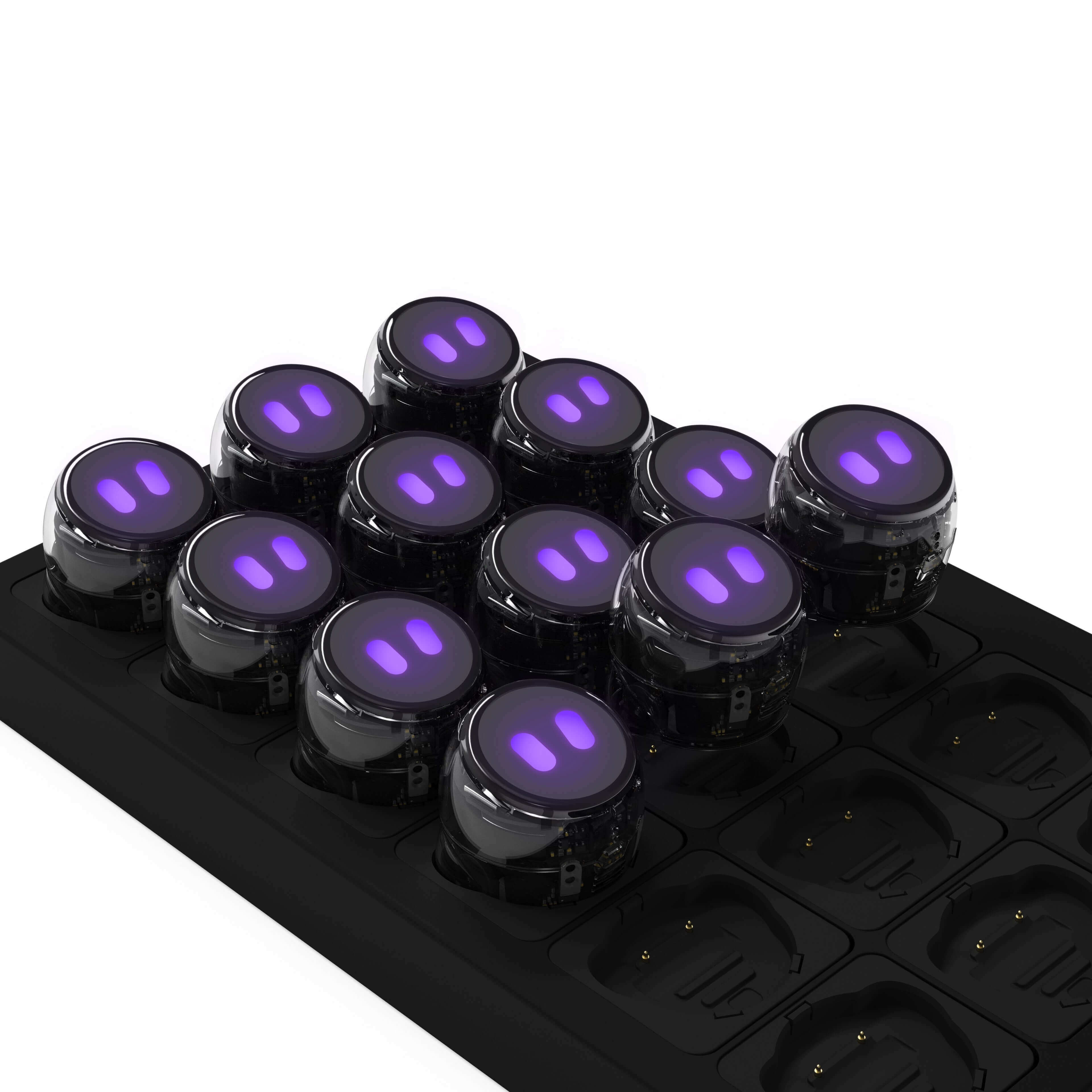 Ozobot Ari Classroom Kit featuring 12 compact robots with vibrant touch screens for interactive learning in K12 education.