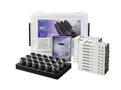 Ozobot Ari Classroom Kit featuring 18 compact robots, interactive display, and educational materials for K12 students.