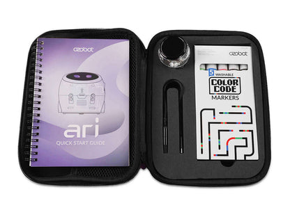 Ozobot Ari Entry Kit with quick start guide and color code markers for interactive learning.
