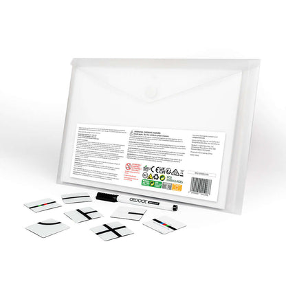 Ozobot Colour Code Magnets Base Kit contents including magnetic board, marker, and puzzle pieces for coding learning.