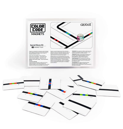 Ozobot Colour Code Magnets Special Moves Kit with 18 educational coding puzzle pieces for interactive learning.