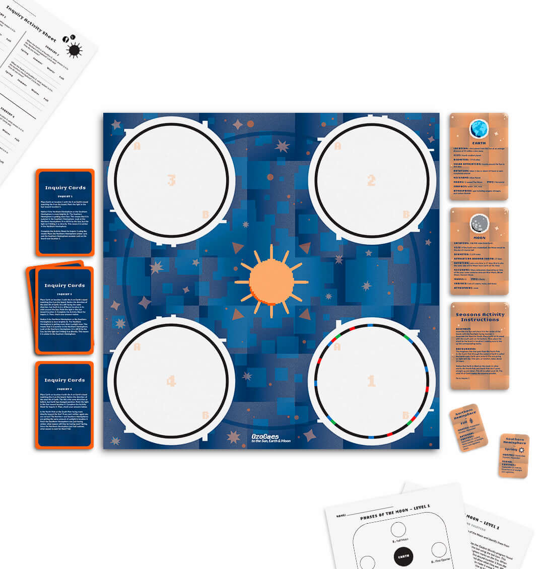 OzoGoes to the Solar System kit with inquiry cards and interactive board for STEAM learning.