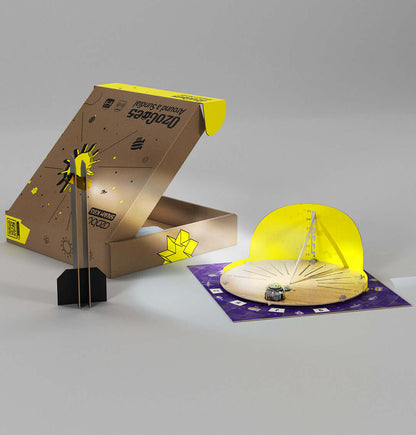OzoGoes Around A Sundial kit with creative materials for STEAM learning and solar system exploration.