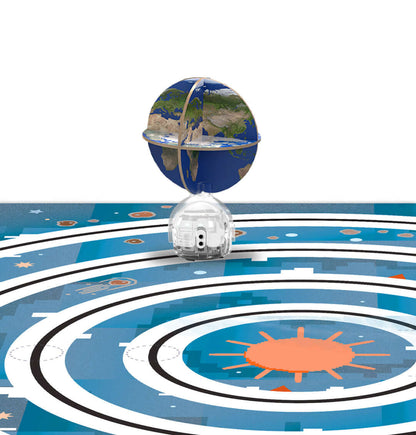 Ozobot on solar system playmat, showcasing STEAM learning through interactive exploration and problem-solving.