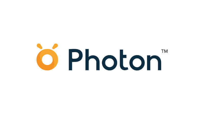 Photon logo featuring an orange circle and the word 'Photon' in navy blue font.